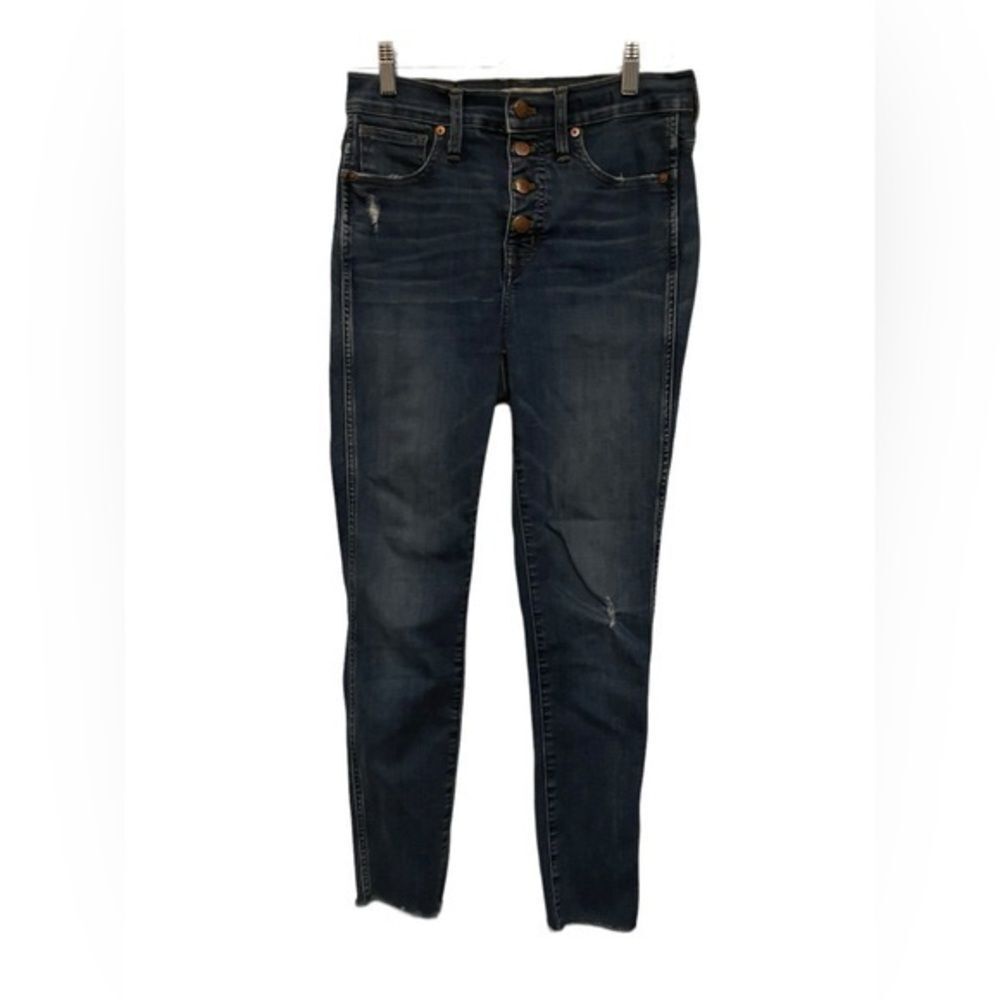 Madewell 10 High Rise Skinny Jeans Blue Button Fly Raw Hemโ 26